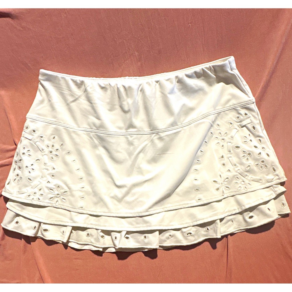 Lucky in Love Womens Tennis Golf Skort White Eyelet Ruffle Stretch Athletic M